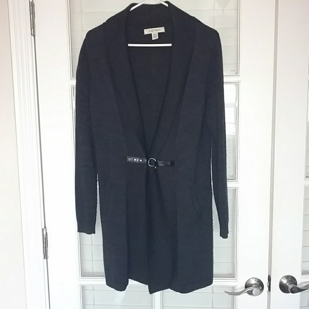 Long merino wool cardigan blazer w/ buckle…